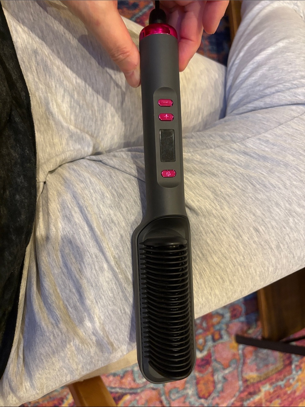 Black & Pink Heated Straightening Brush for Women Hair Tools